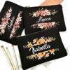 Personalized Makeup Bag Flower with Name Bridal Cosmetic Case Monogram Toiletries Pouch Wendding Birthday Holiday Gifts for Her
