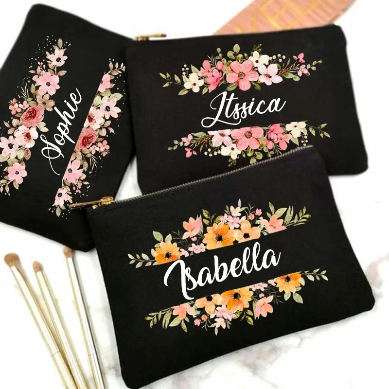 Personalized Makeup Bag Flower with Name Bridal Cosmetic Case Monogram Toiletries Pouch Wendding Birthday Holiday Gifts for Her