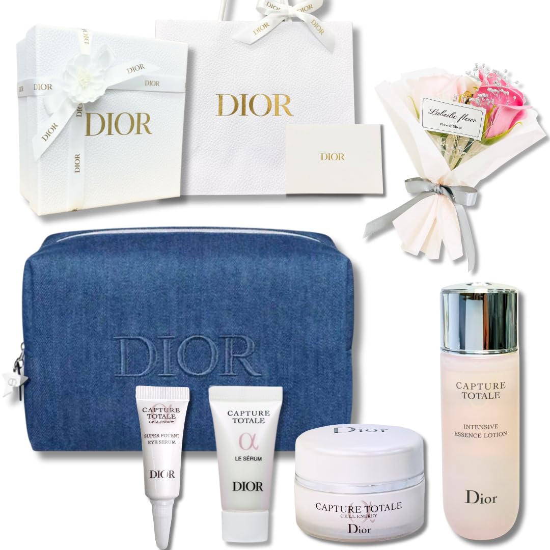 

DIOR Набор Capture Totale ENGY для путешествий и крем для век в качестве подарка Покупатель Цветок Подарок Предварительно упакованный (Средство для умывания, Сыворотка, Эмульсия, Крем) + Чехол, [В комплекте