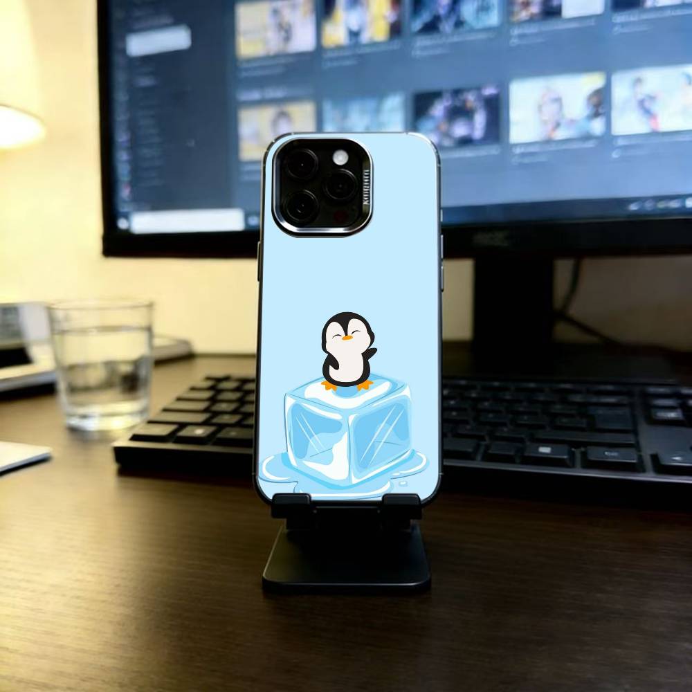 Penguin Kawaii Cute Cartoon Phone Case For iPhone 17,16,15,14,13,12,11 Plus,Pro Max,XS,Colored Silver Plated Inside Cover