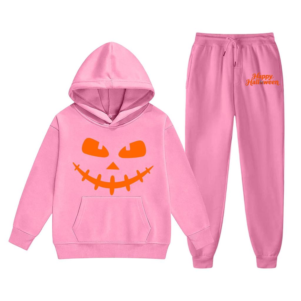Kids Halloween Hoodie Set Long Sleeve Pullover Sweatshirt with Front Pocket and Elastic Waistband Pants Comfortable Fit for Boys and Girls