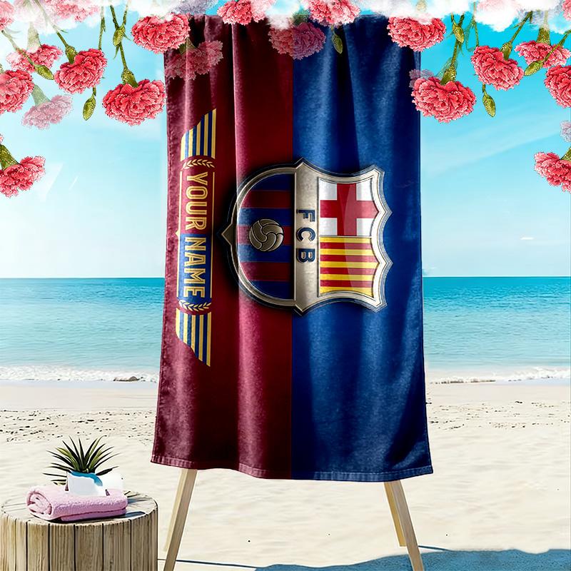 FC Barcelona Print Beach Towel, Large Soft Quick Dry Towel for Beach Camping Swimming