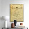 Adam Posterler Nostaljik Vintage Çekirdek Kraft Kağıt Duvar Sticker Dekoratif Painting51.5x36cm Leonardo Da Vinci El Yazması Vitruvius