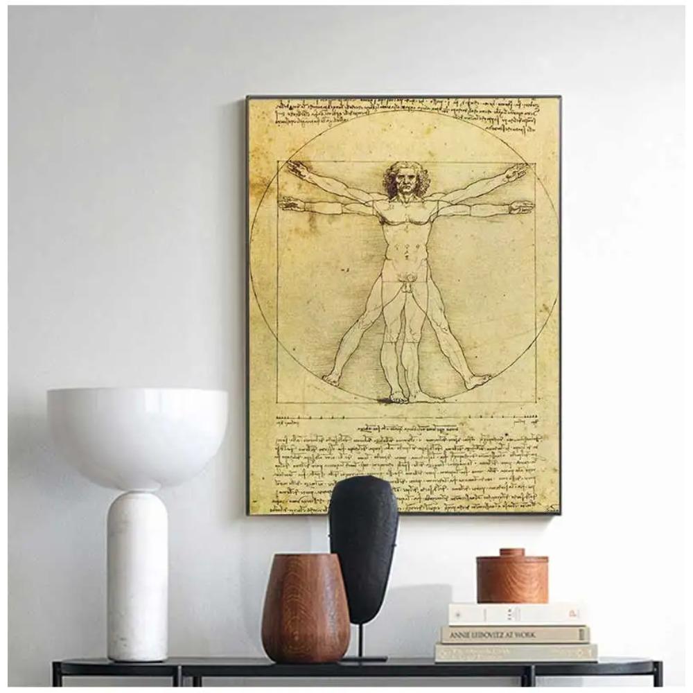Adam Posterler Nostaljik Vintage Çekirdek Kraft Kağıt Duvar Sticker Dekoratif Painting51.5x36cm Leonardo Da Vinci El Yazması Vitruvius
