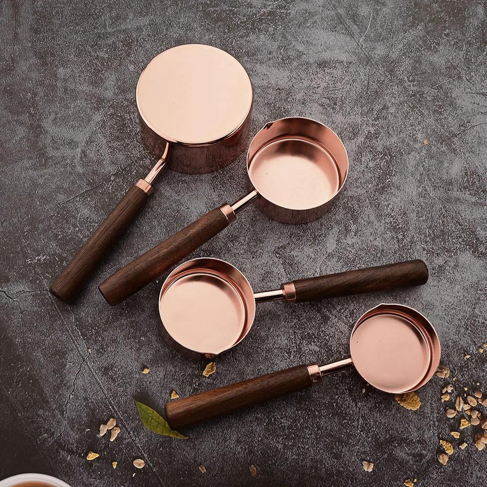 Rose Wooden Handle Stainless Steel Measuring Cups Spoons Baking Tools Coffee Measuring Spoon Set Bartending Scale Accessories