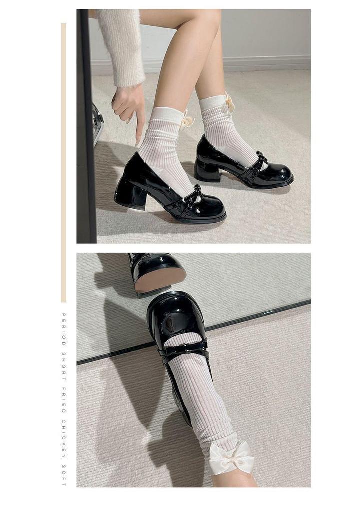 Fairy Style Black Mary Jane High Heels with Bow - Women's 2024 Fashion, All-Match, Comfortable Skirt Shoes