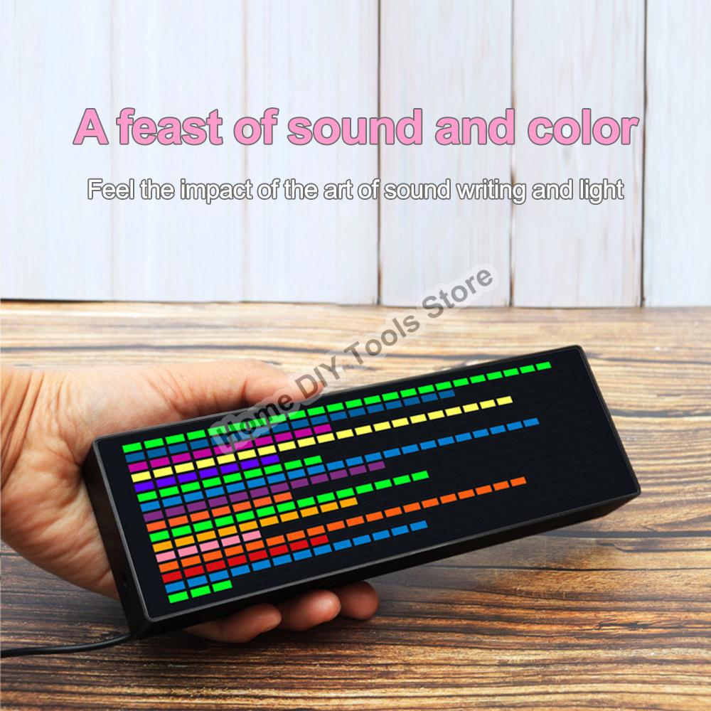 Voice Activated LED Music Spectrum Rhythm Light Colorful 1624 RGB Voice Sensor With Clock Display Audio Level Indicator VU Meter