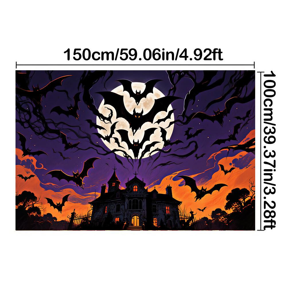 Scary Halloween Backdrop Banner-Castle with Bats&Full Moon for Indoor/Outdoor Parties,Graduation,Halloween Decor,Event