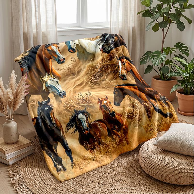 Wild Horse Sunset Freedom Theme blanket Lightweight Warm Flannel Blanket Decorative Throw Blanket for Home Decoration
