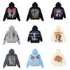 Mens Oversized Hooded Zip-Up Sweatshirt With Rhinestone Letter Print Cotton Streetwear