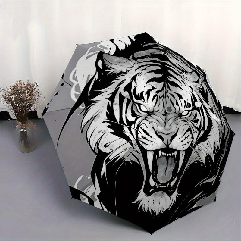 1pc Tiger Wildcat Auto Open/close Leisure Umbrella, 8-Rib sturdy structure, Portable Travel Umbrella, Parties, Everyday Use, Outdoor Accesso