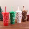 710ML Christmas Coffee Straw Cup Reusable Xmas Tree Snowflake Plastic Cup With Lid New Year 2026 Christmas Party Favors Decor