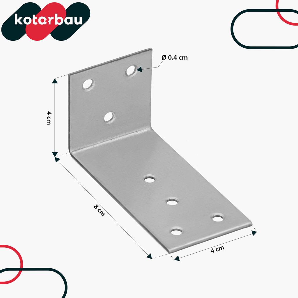 KOTARBAU® Carpenter's Angle Construction Connector Stainless Steel Galvanized 40 X 80 X 40 MM Set of 25 PCS