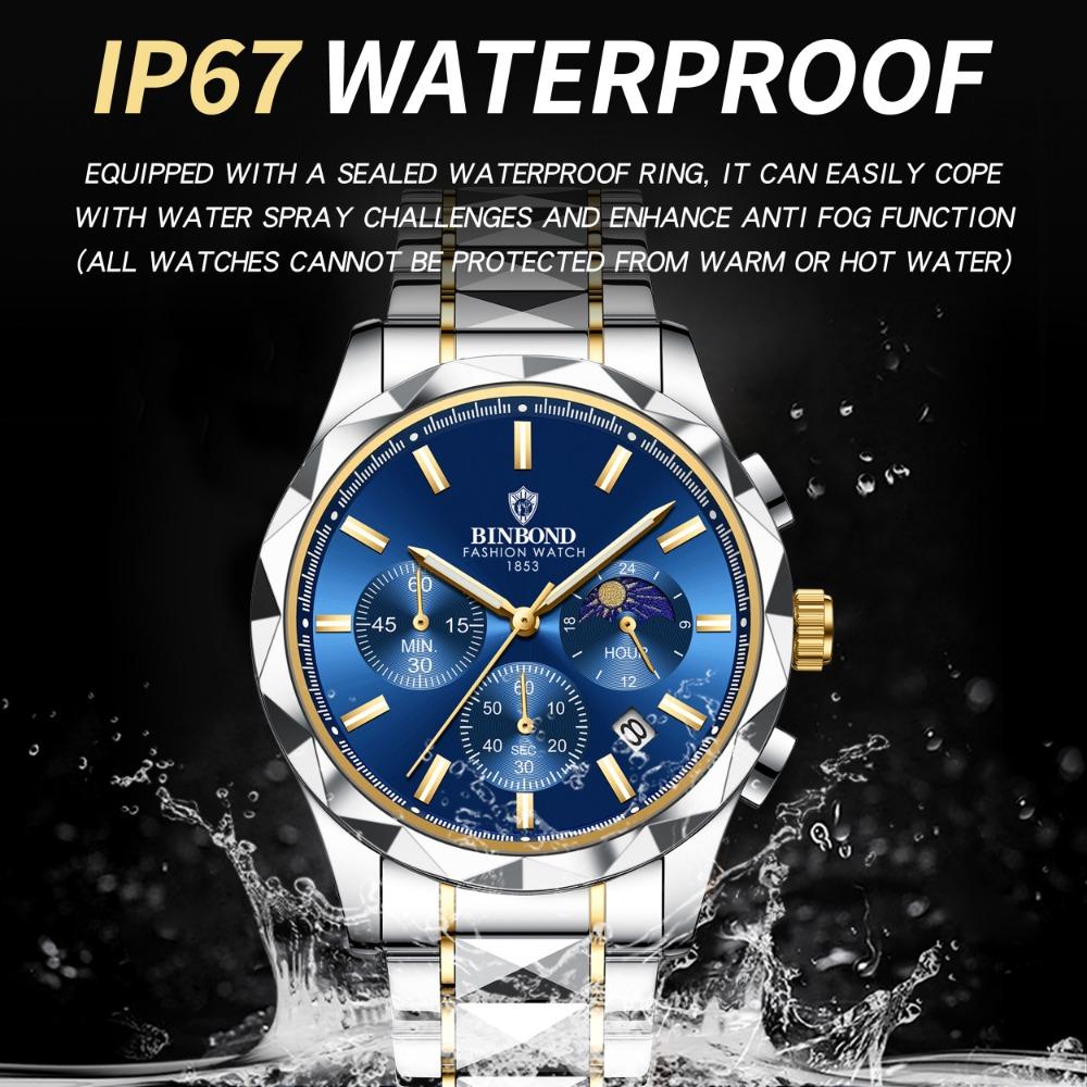 BINBOND Luminous Waterproof Quartz Wristwatch for Men Accurate Luxury Auto Date Chronograph Men's Watch Fashion Durable Reloj