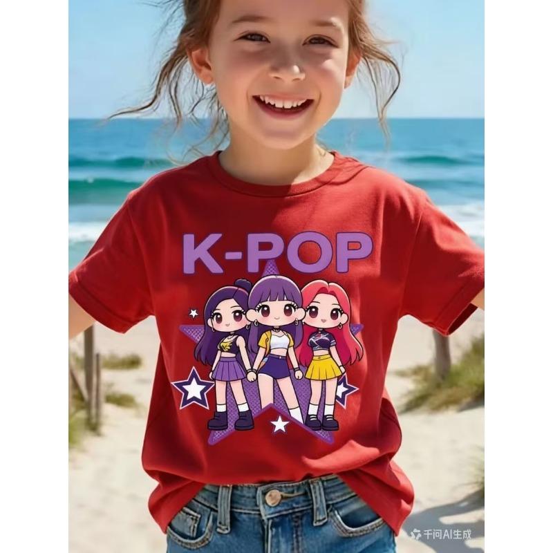 Kpop Children's T Shirt Cartoon Graphic Short Sleeve Summer Comfortable Top Funny Gift for Fans Harajuku T-Shirts Girls Clothes
