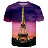 Novelty France Paris Eiffel Tower 3D Graphic Tees Y2k Men Women Short Sleeve Street Tshirt Kids Casual Oversized Tops Clothing