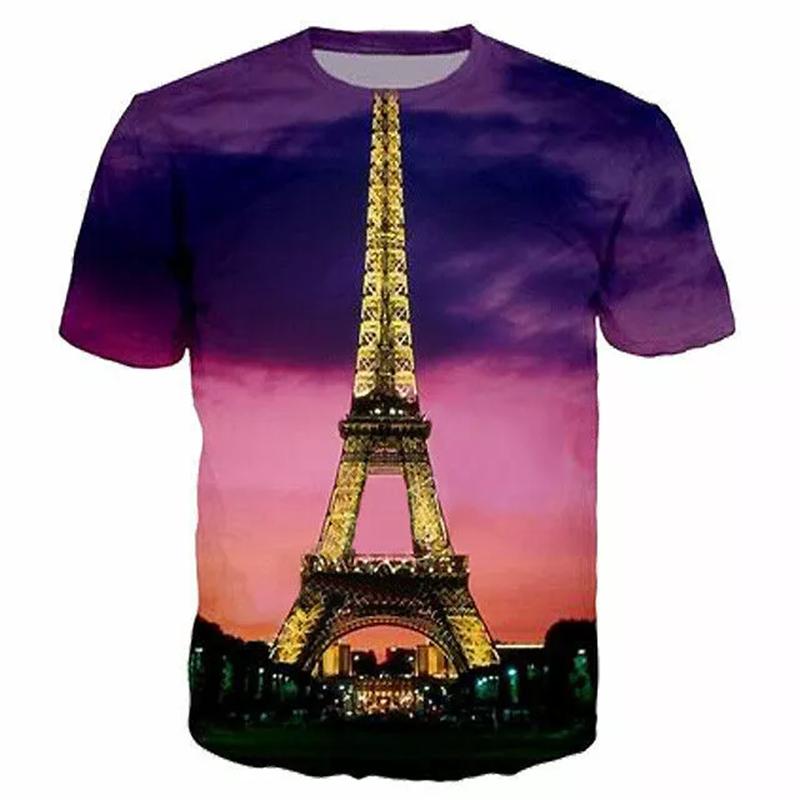Novelty France Paris Eiffel Tower 3D Graphic Tees Y2k Men Women Short Sleeve Street Tshirt Kids Casual Oversized Tops Clothing
