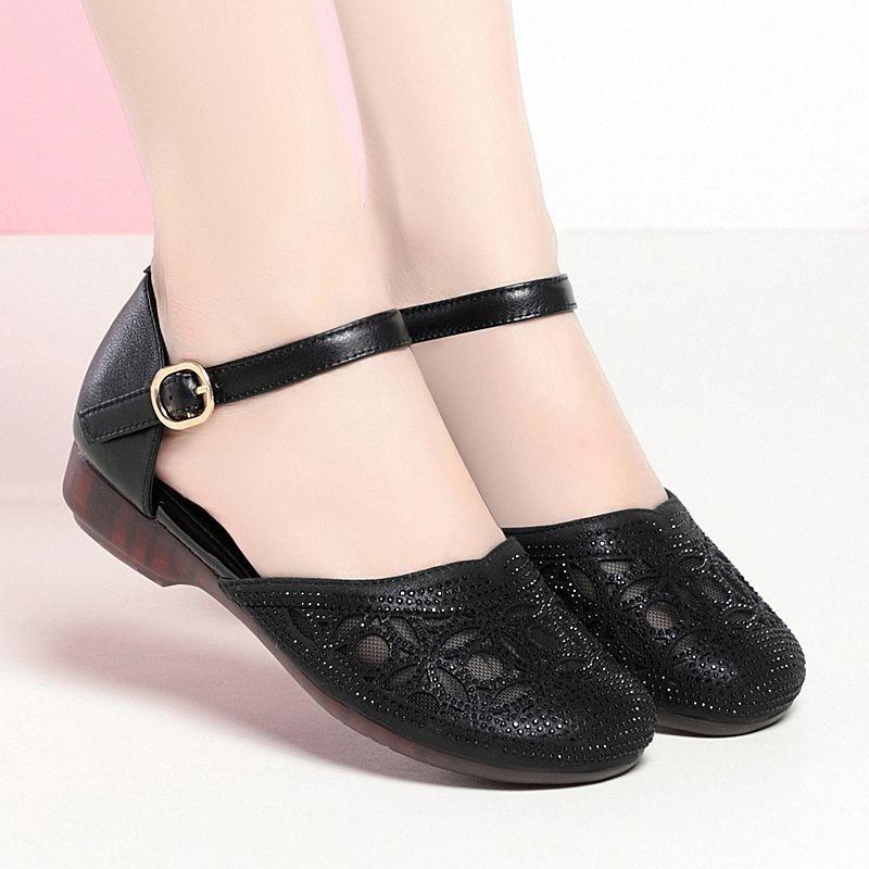 Medium Shoes Summer Sandals Bag Head Sandals Women's Flat Sole Medium and Old Soft Sole Non-slip Women's Sandals