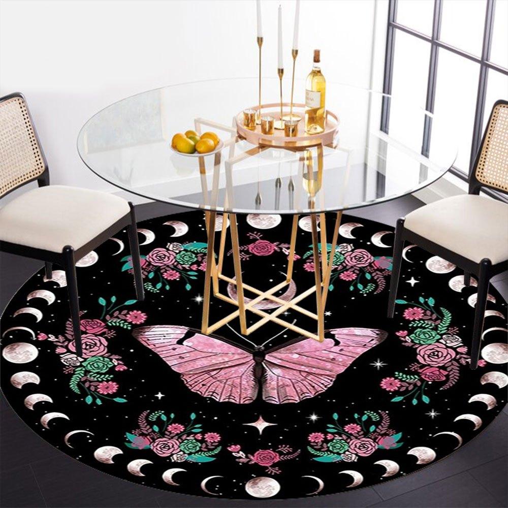Bohemian Moon Phase Butterfly Wall Art DecorRound Non-Slip chair mat chair carpet for office Rugs for Office Decor Gift For Valentine's Day Mother's D