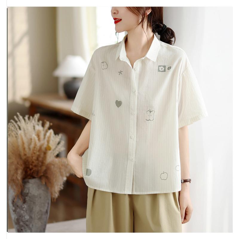 DIMANAF 2026 Women Plus Size New Summer Blouse Shirt Short Sleeve Print Floral Casual Loose Cotton Lady Tops Shirts