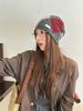 Retro Rhombus Color Matching Plaid Knitted Stacking Hat Women's Autumn and Winter Fashion Warm Headgear Big Head Circumference Cover Cold Hat