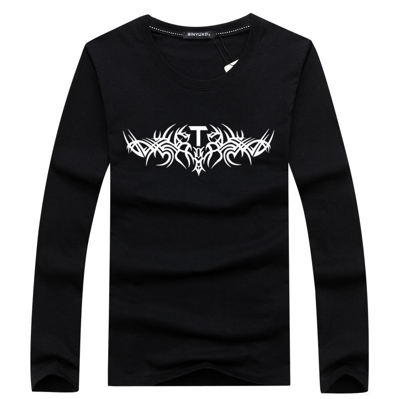 

Осенняя мужская футболка Slim Fit с длинным рукавом и круглым вырезом в корейском стиле 2020 года XXL чёрный