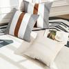 JASEN Set of 2 Farmhouse Stripe Patchwork Linen Throw Pillow Covers, Brown Faux Leather Modern Decorative Pillow Covers for Sofa Bedroom Living Room