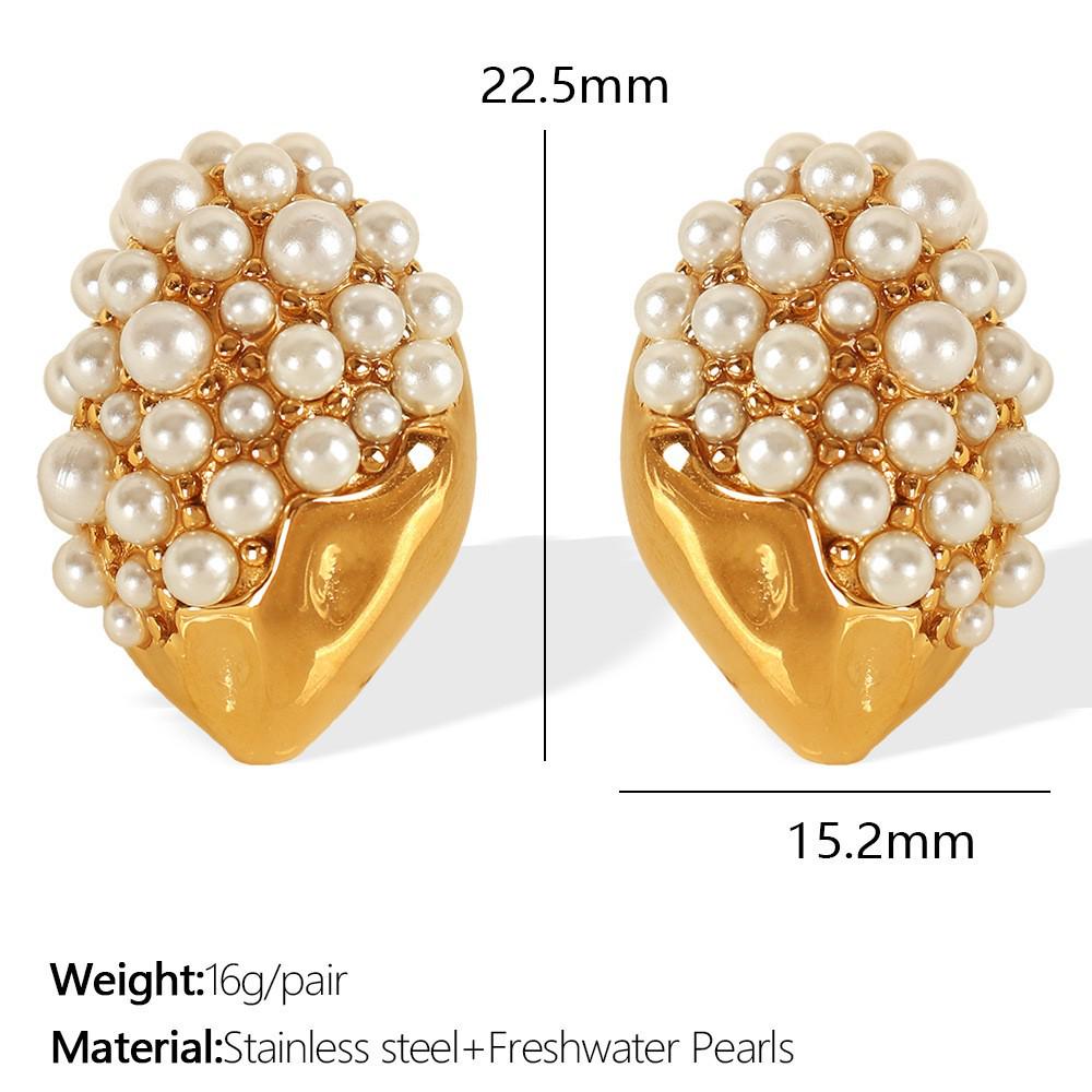 

INS Style 18K Gold-Plated Stainless Steel Earrings with Full Diamond and White Pearl Heart-Shaped Design