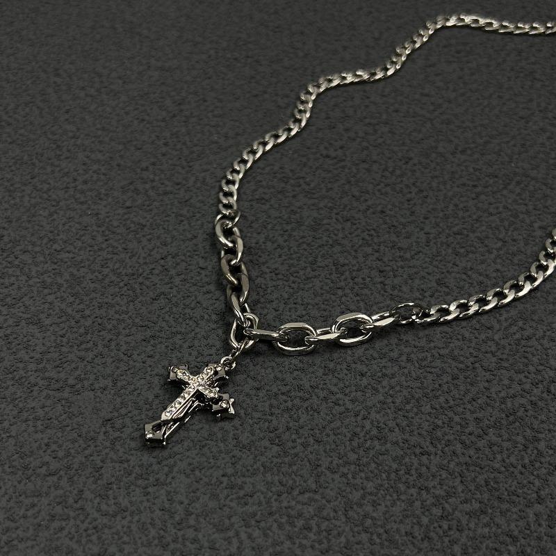 Cross necklace men's and women's design sense niche titanium steel chain dark style hip hop accessories