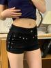 Spicy Girl Y2K Black Rivet Design Low-Waist Super Short Denim Shorts - Slimming A-Line Hot Pants for Summer