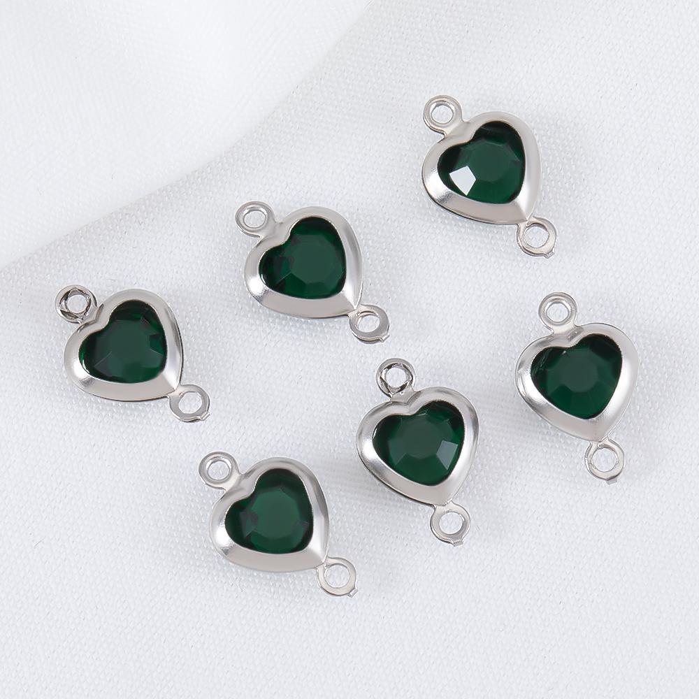 10pcs 7.5mm Stainless Steel Double Hole Heart Pendant Colorful Crystal Charms Connector for DIY Necklace Bracelet Jewelry Making