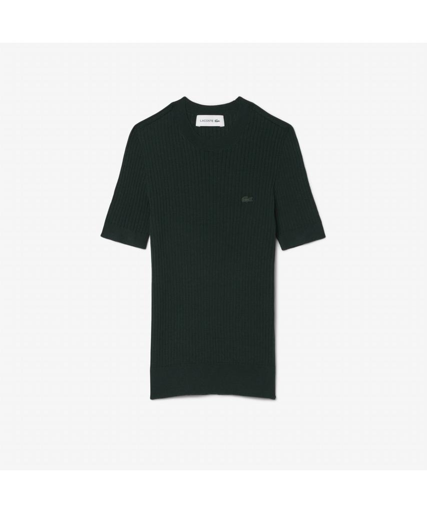 LACOSTE Women'S Ribbed Merino Wool Short Sleeve Sweater Af4146-55N Yzp