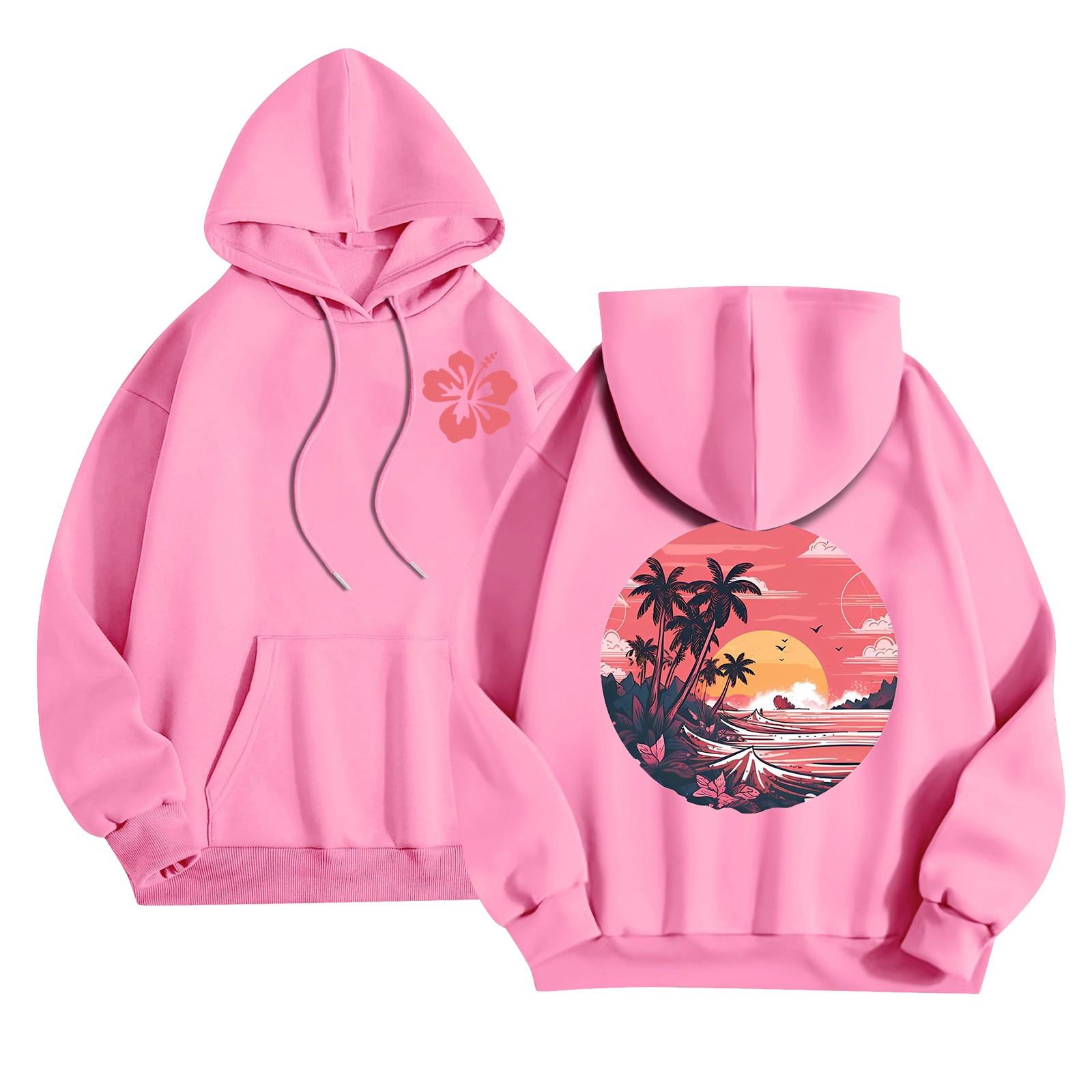 Hooded Sports Tracksuit Unisex Running Outfits Long Sleeve Pullover Hoodies Sweatshirt S розовый