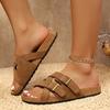 Women Slippers Summer Fashion Open Toe Slippers Cross with Metal Buckle Shoes Soft Soled Wear-resistant Sandals Slides Women