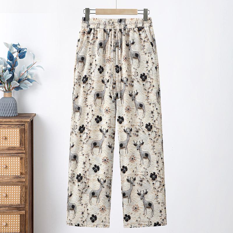

Summer Breathable Printed Straight-Leg Trousers with Elastic Waist for Middle-aged & Elderly Women 5XL (140-155 jin recommended)