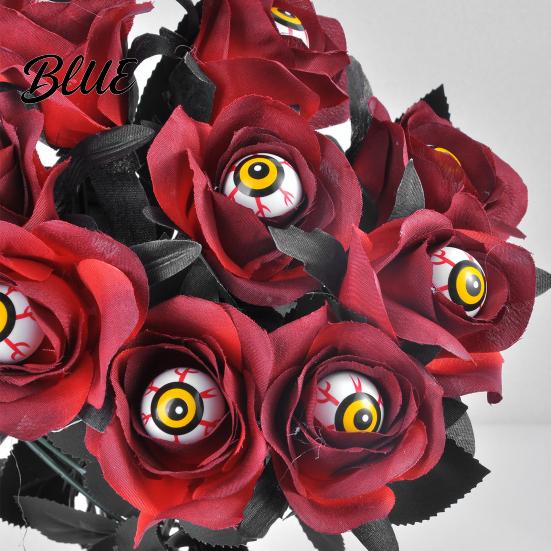 Long-lasting Artificial Roses Halloween Flowers with Eyeball Fake Bouquet Roses Realistic Plants Stems for Vase Arrangements Table Decorations Silk