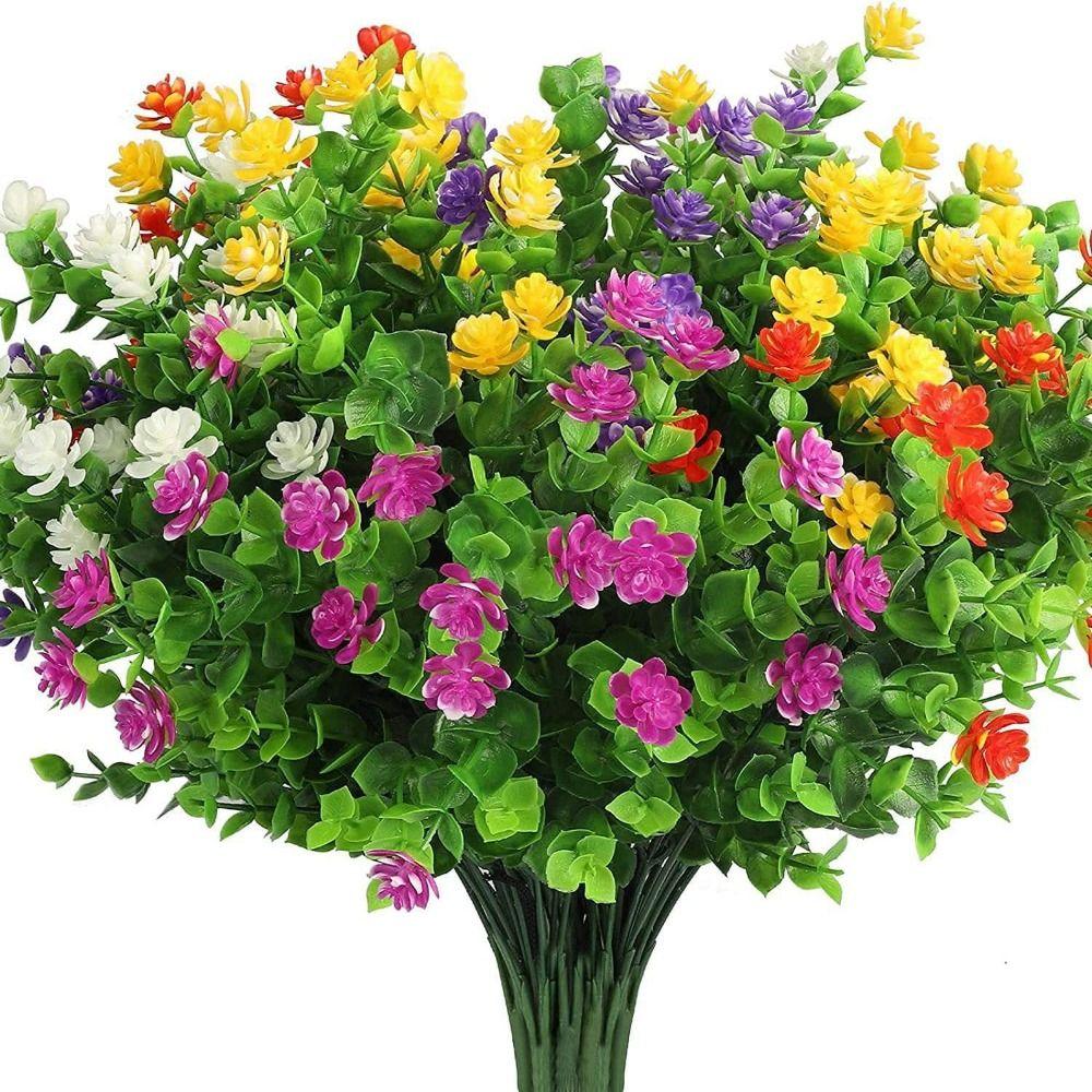 3 Bündel Mehrfarbige Künstliche Blumen Plastik 34cm Realistische Simulation Florale Sträuße Eukalyptus Kamelie Rose