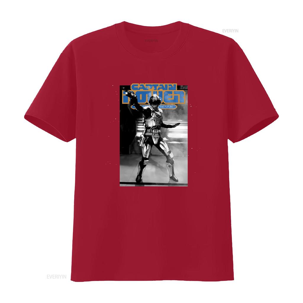 Captain Power and the Soldiers of Future Retro Sci Fi T Shirt for Vintage Washed Homme Breathable Stretched Slightly Casual