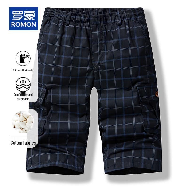 ROMON Pánské letní kostkované bavlněné zkrácené ležérní kalhoty