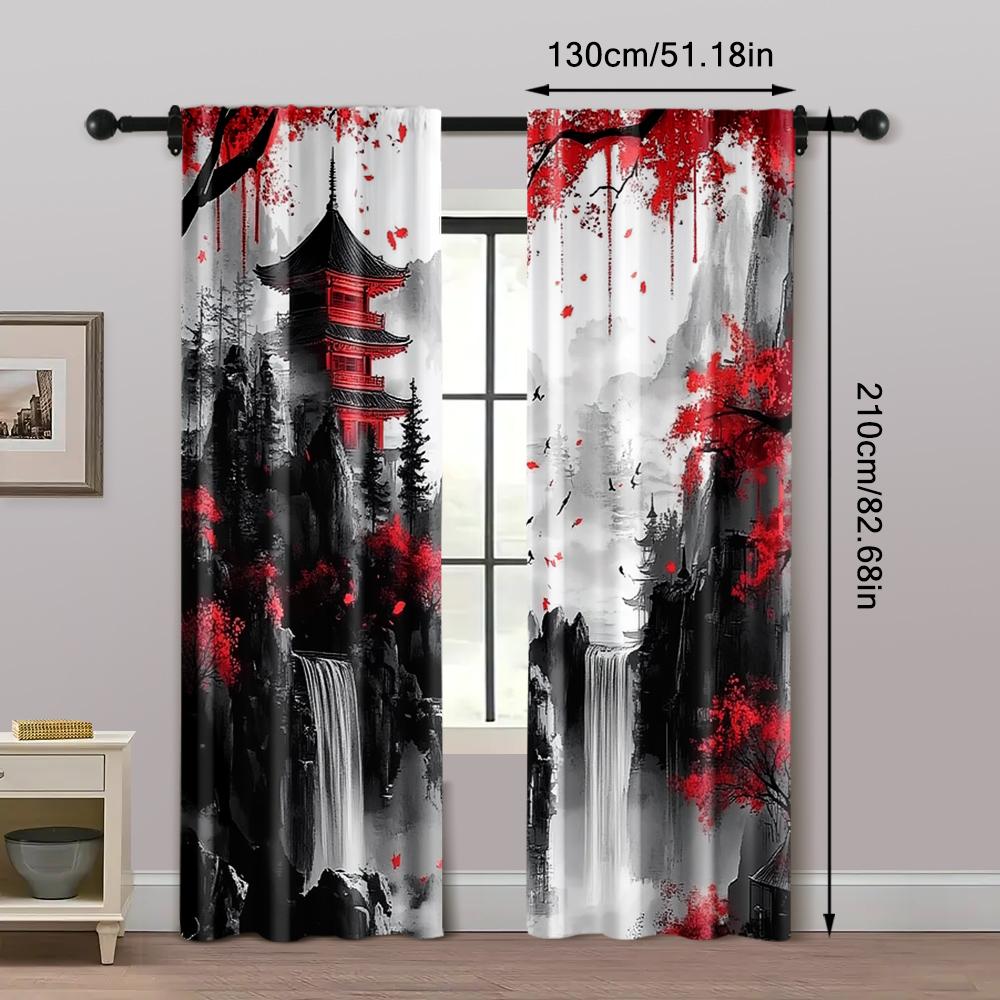 2pcs   Window Curtain 2D print Japanese Mountain Ink Painting 100% Polyester (without rod) Art Deco Festive for Living Room &