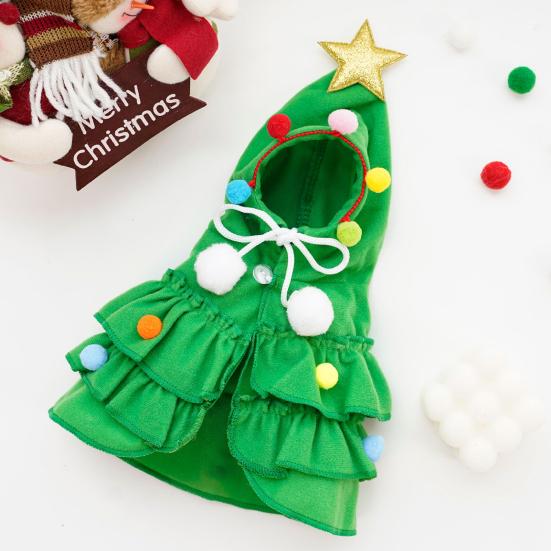 Christmas Pet Outfit Red/Green Pet Cloak with Star And Pom Poms Puppy