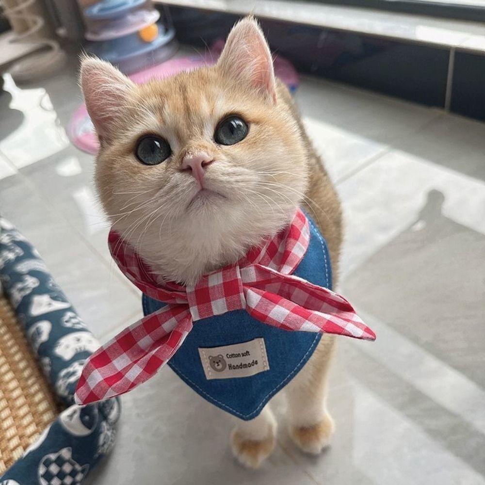 NEW Soft Dog Bandanas Adroable with Red Plaid Bow Tie Pet Bandana Breathable Dog Bibs for Small Medium Puppy Cat