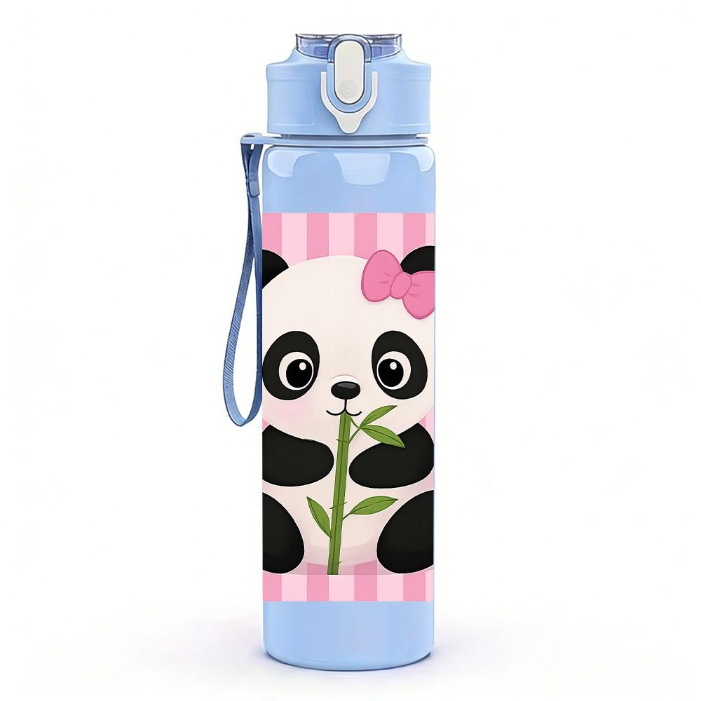 1PC Panda Bear Bamboo Animal Print 750ml Color Plastic Sports Water Bottle Leakproof Flip Straw Lid Suitable for Sports Office Home Use