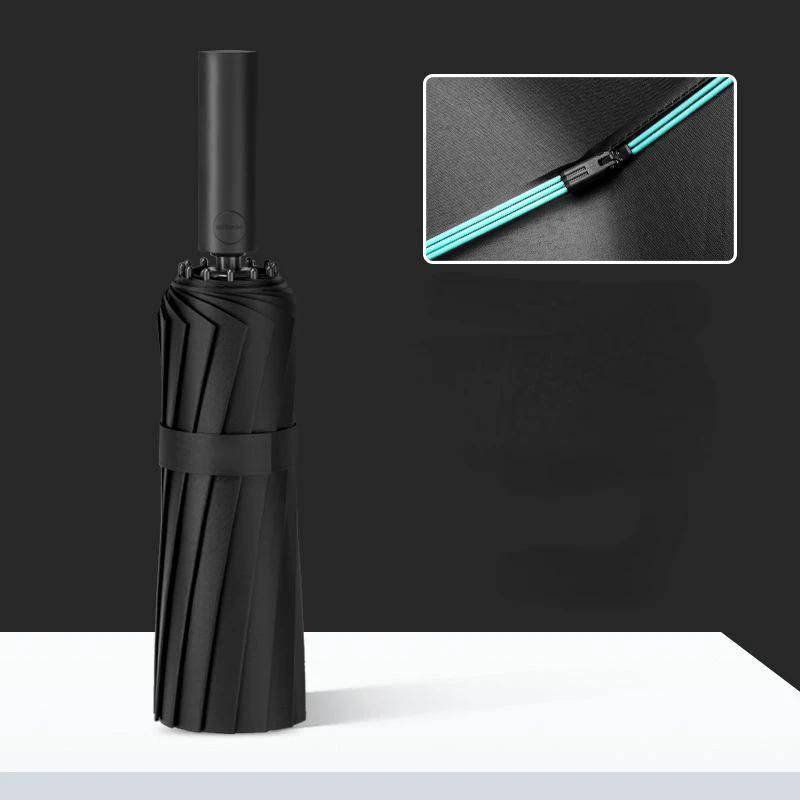 New Buckle Umbrella, Fully Automatic, Portable, Enlarged, Thickened, Reinforced, Night Light, Reverse Folding