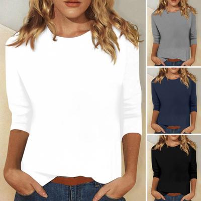 Dámske ležérne tričko s výstrihom do O, pulóver s 3/4 rukávmi Jednofarebné topy s tunikovým strihom Slim Fit Elastické tričko Streetwear