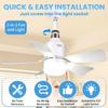 E27 Socket Fan Light with Remote Control 4 Speed Detachable Ceiling Fan LED Lighting for Bedroom Living Room Home Cooling