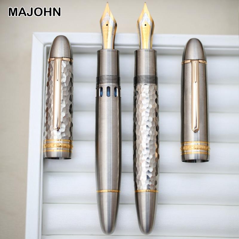 MAJOHN Ti-P141 Titanium Alloy Piston Fountain Pen Metal Hammer Pattern Version Fountain Pen School Office Supplies Stationery