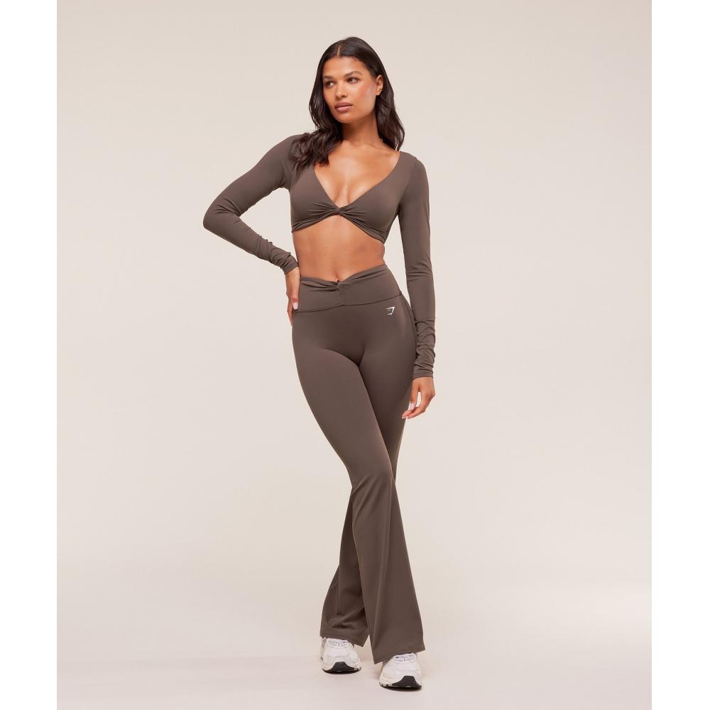 Gymshark Twist Front Long Sleeve Crop Top Walnut Brown B5b4s Nccz