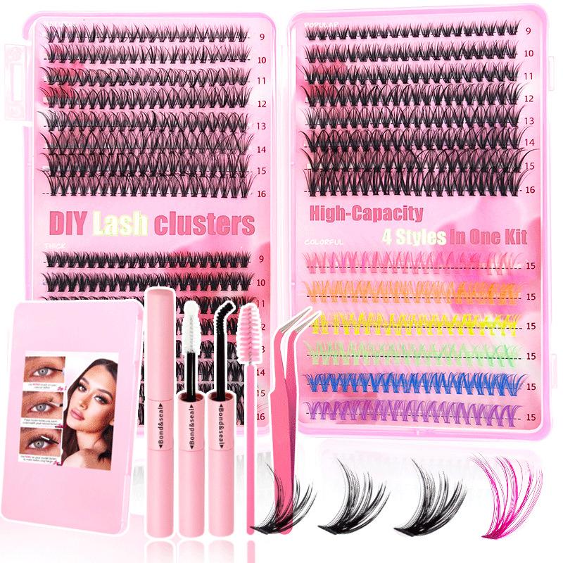 Colour Lash Clusters Set False Eyelashes Extensions Kit Bond And Seal Colorful Simulation Grafted Eyelashes Makeup Supplies