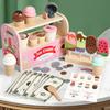 Pretend Kids Wooden Ice Cream Shop Playset With Natural Finish For Gift Birthday